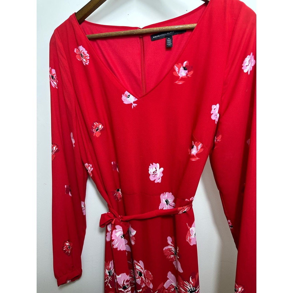 White House Black Market Red Floral Prit Day Fit and Flare Dress Size 8 - Picture 7 of 8